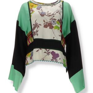 Etro Floral embroidered blouse Green Black size 42 us 10 EUC
